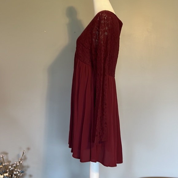Others Follow Maroon Dress with Lace Sleeves, Size Medium - Picture 2 of 4
